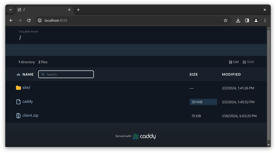 Screenshot Caddy file index