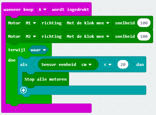 Stoppen als dichter dan 20 cm van muur, oplossing 1