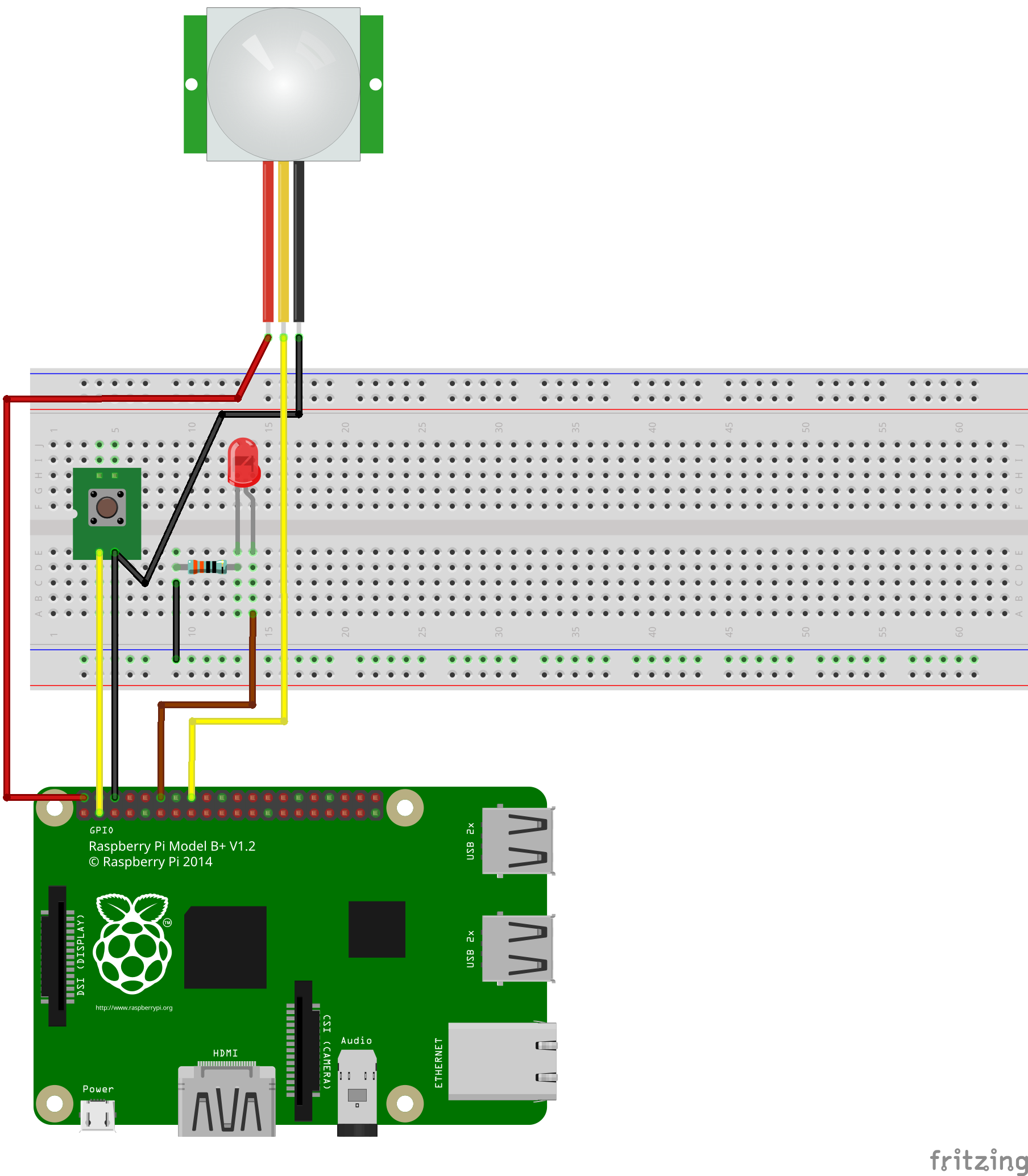 bewegingssensor en LED op Pi